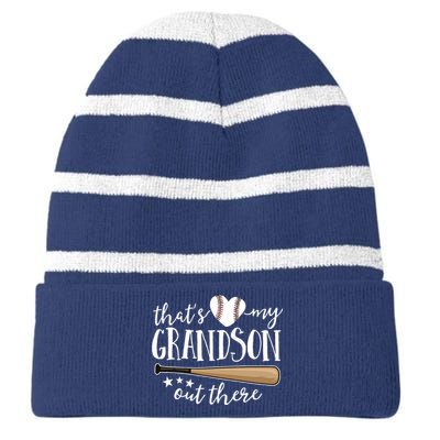 That's My Grandson Out There Gift Baseball Grandma Striped Beanie with Solid Band