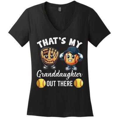 ThatS My Granddaughter Out There Softball Grandpa Grandma Women's V-Neck T-Shirt