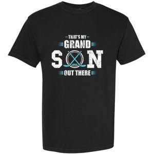 That's My Grandson Out There Ice Hockey Grandma Grandpa Gift Garment-Dyed Heavyweight T-Shirt