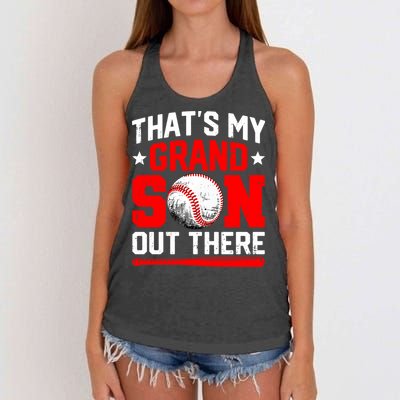 That's My Grandson Out There Grandparent Baseball Mama Papa Women's Knotted Racerback Tank