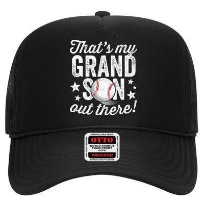 Thats My Grandson Out There Baseball Grandma High Crown Mesh Back Trucker Hat