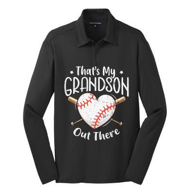 That's My Grandson Out There Baseball Grandma Mother's Day Silk Touch Performance Long Sleeve Polo