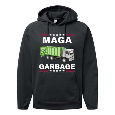 Trump Maga Garbage Truck American Flag Performance Fleece Hoodie