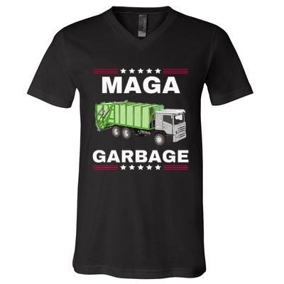 Trump Maga Garbage Truck American Flag V-Neck T-Shirt