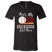 That's My Grandson Out There Baseball Grandma Mothers Day V-Neck T-Shirt