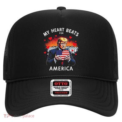 Trump My Heart Beats For America Trump Lovers And Valentine High Crown Mesh Back Trucker Hat