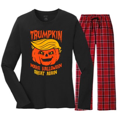 Trumpkin Make Halloween Great Again Funny Spooky Pumpkin Women's Long Sleeve Flannel Pajama Set 