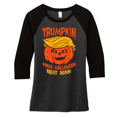 Trumpkin Make Halloween Great Again Funny Spooky Pumpkin Women's Tri-Blend 3/4-Sleeve Raglan Shirt