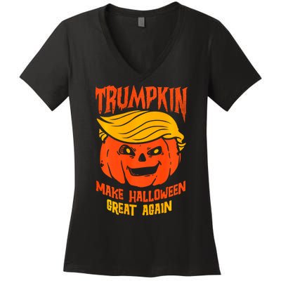 Trumpkin Make Halloween Great Again Funny Spooky Pumpkin Women's V-Neck T-Shirt