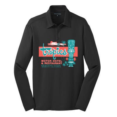 Tropics Motor Hotel Hawaiian Style Tiki Bar 50s Style Silk Touch Performance Long Sleeve Polo