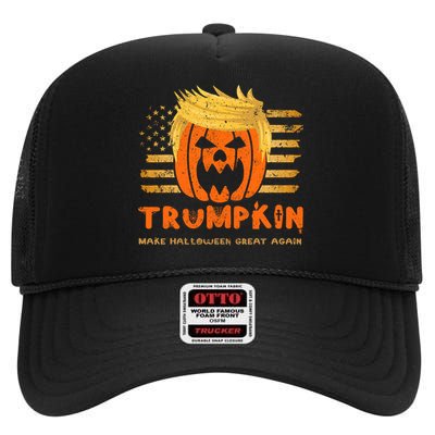 Trumpkin Make Halloween Great Again Funny Trump 2024 High Crown Mesh Back Trucker Hat