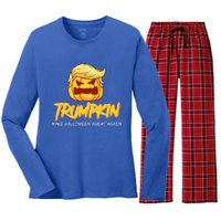 Trumpkin Make Halloween Great Again Funny Trump Pumpkin Gift Women's Long Sleeve Flannel Pajama Set 