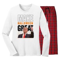 Trump Make Halloween Great Again Pro Trump 2024 Halloween Women's Long Sleeve Flannel Pajama Set 