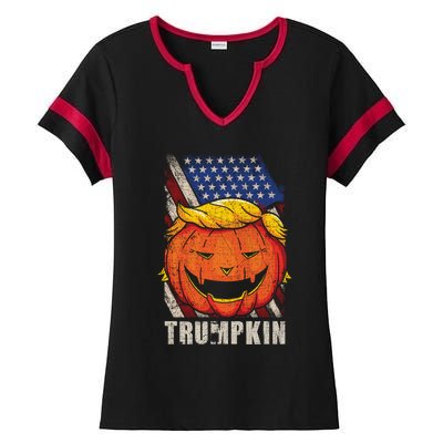 Trumpkin Make Halloween Great Again Patriotic Usa Distressed Gift Ladies Halftime Notch Neck Tee