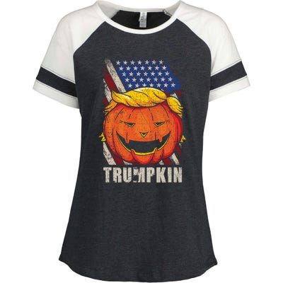 Trumpkin Make Halloween Great Again Patriotic Usa Distressed Gift Enza Ladies Jersey Colorblock Tee