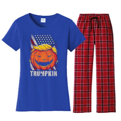 Trumpkin Make Halloween Great Again Patriotic Usa Distressed Gift Women's Flannel Pajama Set