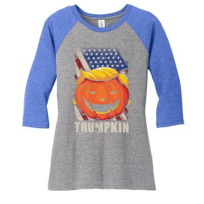 Trumpkin Make Halloween Great Again Patriotic Usa Distressed Gift Women's Tri-Blend 3/4-Sleeve Raglan Shirt