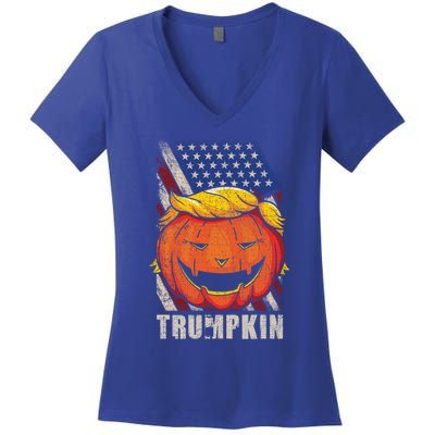 Trumpkin Make Halloween Great Again Patriotic Usa Distressed Gift Women's V-Neck T-Shirt