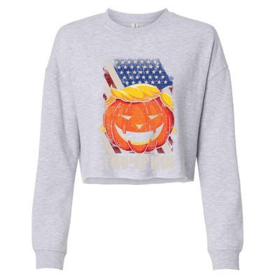 Trumpkin Make Halloween Great Again Patriotic Usa Distressed Gift Cropped Pullover Crew