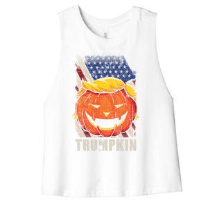 Trumpkin Make Halloween Great Again Patriotic Usa Distressed Gift Women's Racerback Cropped Tank