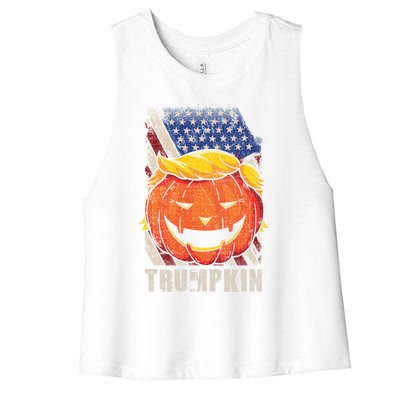 Trumpkin Make Halloween Great Again Patriotic Usa Distressed Gift Women's Racerback Cropped Tank