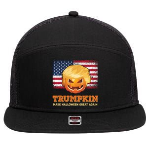 Trumpkin Make Halloween Great Again President Trump Pumpkin Gift 7 Panel Mesh Trucker Snapback Hat