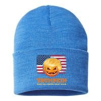 Trumpkin Make Halloween Great Again President Trump Pumpkin Gift Sustainable Knit Beanie