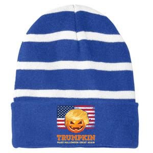 Trumpkin Make Halloween Great Again President Trump Pumpkin Gift Striped Beanie with Solid Band