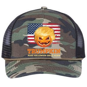 Trumpkin Make Halloween Great Again President Trump Pumpkin Gift Retro Rope Trucker Hat Cap