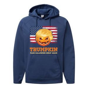 Trumpkin Make Halloween Great Again President Trump Pumpkin Gift Performance Fleece Hoodie