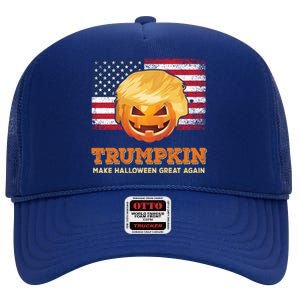 Trumpkin Make Halloween Great Again President Trump Pumpkin Gift High Crown Mesh Back Trucker Hat