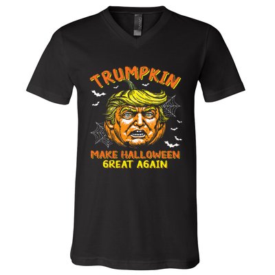 Trumpkin Make Halloween Great Again Funny Trump 2024 Usa V-Neck T-Shirt