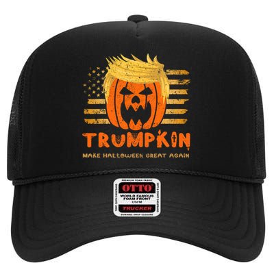 Trumpkin Make Halloween Great Again Funny Trump 2024 High Crown Mesh Back Trucker Hat