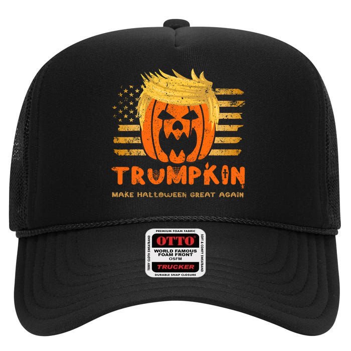 Trumpkin Make Halloween Great Again Funny Trump 2024 High Crown Mesh Back Trucker Hat