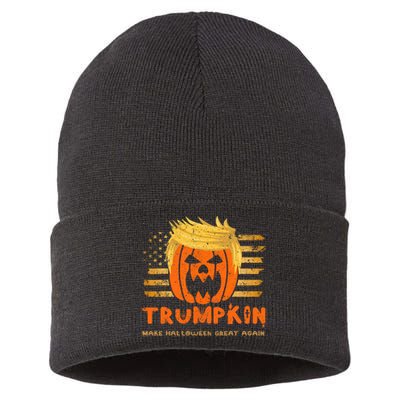 Trumpkin Make Halloween Great Again Funny Trump 2024 Sustainable Knit Beanie