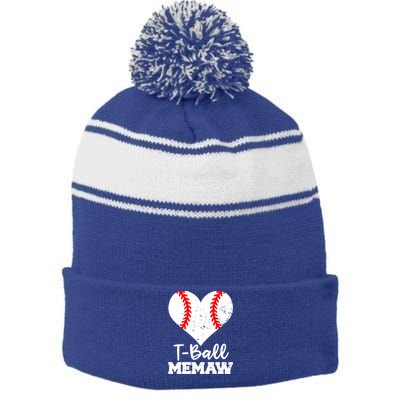 Tgiftball Memaw Heart Funny Tee Ball Memaw Gift Stripe Pom Pom Beanie