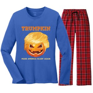 Trumpkin Make Halloween Great Again President Trump Pumpkin Great Gift Women's Long Sleeve Flannel Pajama Set 