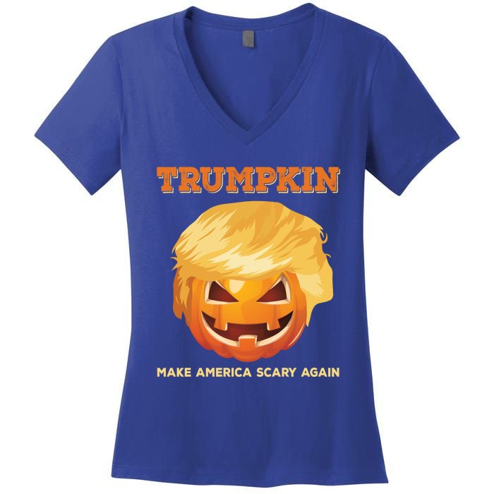 Trumpkin Make Halloween Great Again President Trump Pumpkin Great Gift Women's V-Neck T-Shirt