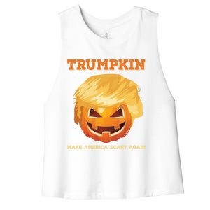 Trumpkin Make Halloween Great Again President Trump Pumpkin Great Gift Women's Racerback Cropped Tank