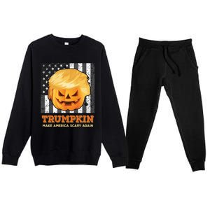 Trumpkin Make Halloween Great Again President Trump Pumpkin Gift Premium Crewneck Sweatsuit Set