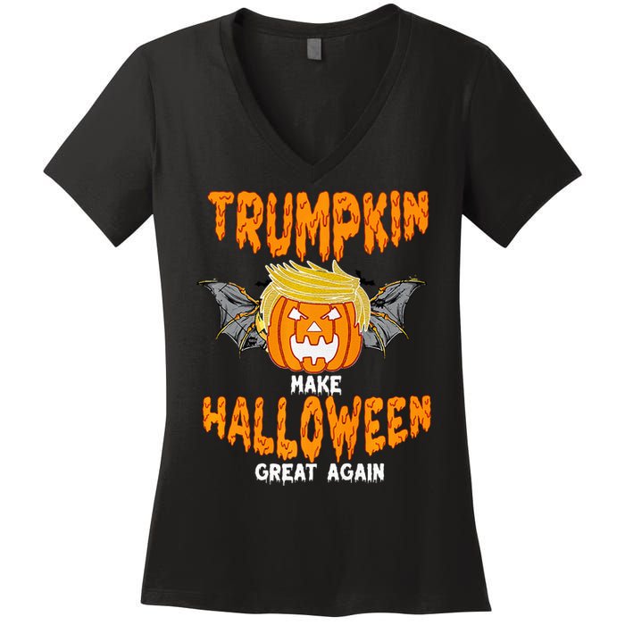 Trumpkin Make Halloween Great Again Funny Trump Halloween Ar Premium Women's V-Neck T-Shirt