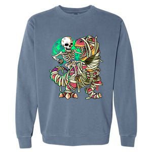 TRex Mummy Halloween Moonlight Skeleton Dinosaur T Rex Gift Garment-Dyed Sweatshirt