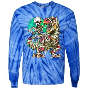 TRex Mummy Halloween Moonlight Skeleton Dinosaur T Rex Gift Tie-Dye Long Sleeve Shirt