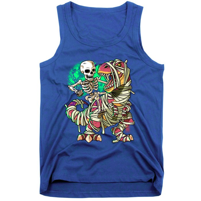 TRex Mummy Halloween Moonlight Skeleton Dinosaur T Rex Gift Tank Top