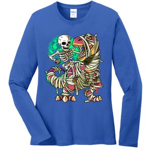 TRex Mummy Halloween Moonlight Skeleton Dinosaur T Rex Gift Ladies Long Sleeve Shirt