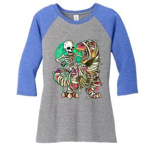 TRex Mummy Halloween Moonlight Skeleton Dinosaur T Rex Gift Women's Tri-Blend 3/4-Sleeve Raglan Shirt