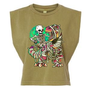 TRex Mummy Halloween Moonlight Skeleton Dinosaur T Rex Gift Garment-Dyed Women's Muscle Tee