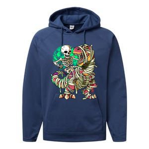 TRex Mummy Halloween Moonlight Skeleton Dinosaur T Rex Gift Performance Fleece Hoodie