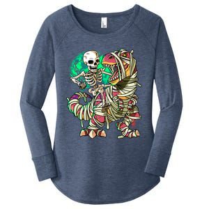 TRex Mummy Halloween Moonlight Skeleton Dinosaur T Rex Gift Women's Perfect Tri Tunic Long Sleeve Shirt