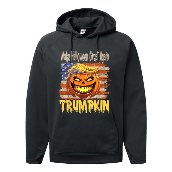 Trumpkin Make Halloween Great Again Flag Usa American Performance Fleece Hoodie